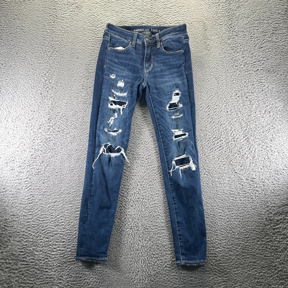 American Eagle Outfitters Next Level Jeans Womens 2 Blue Denim Skinny Distressed